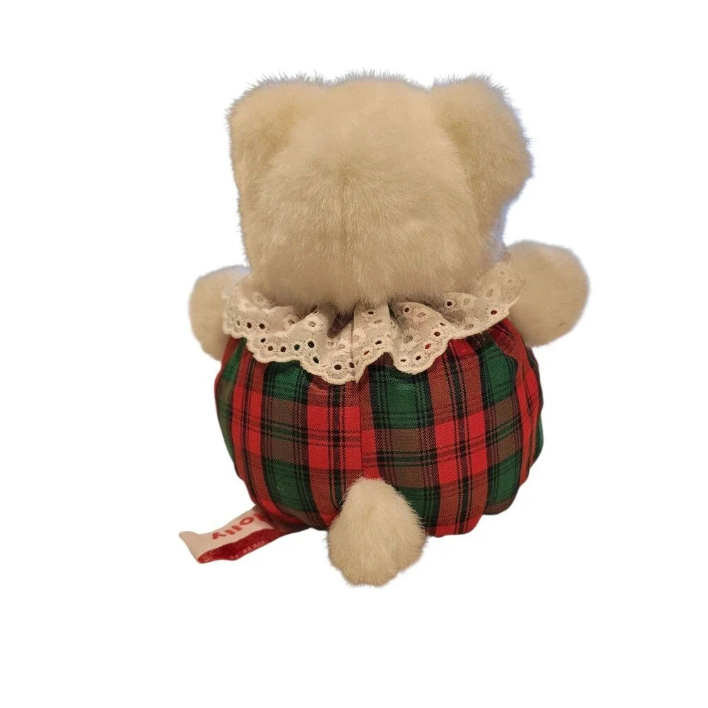 Russ Berrie Bear HOLLY White Soft Christmas Plush Tartan Fabric Body 8